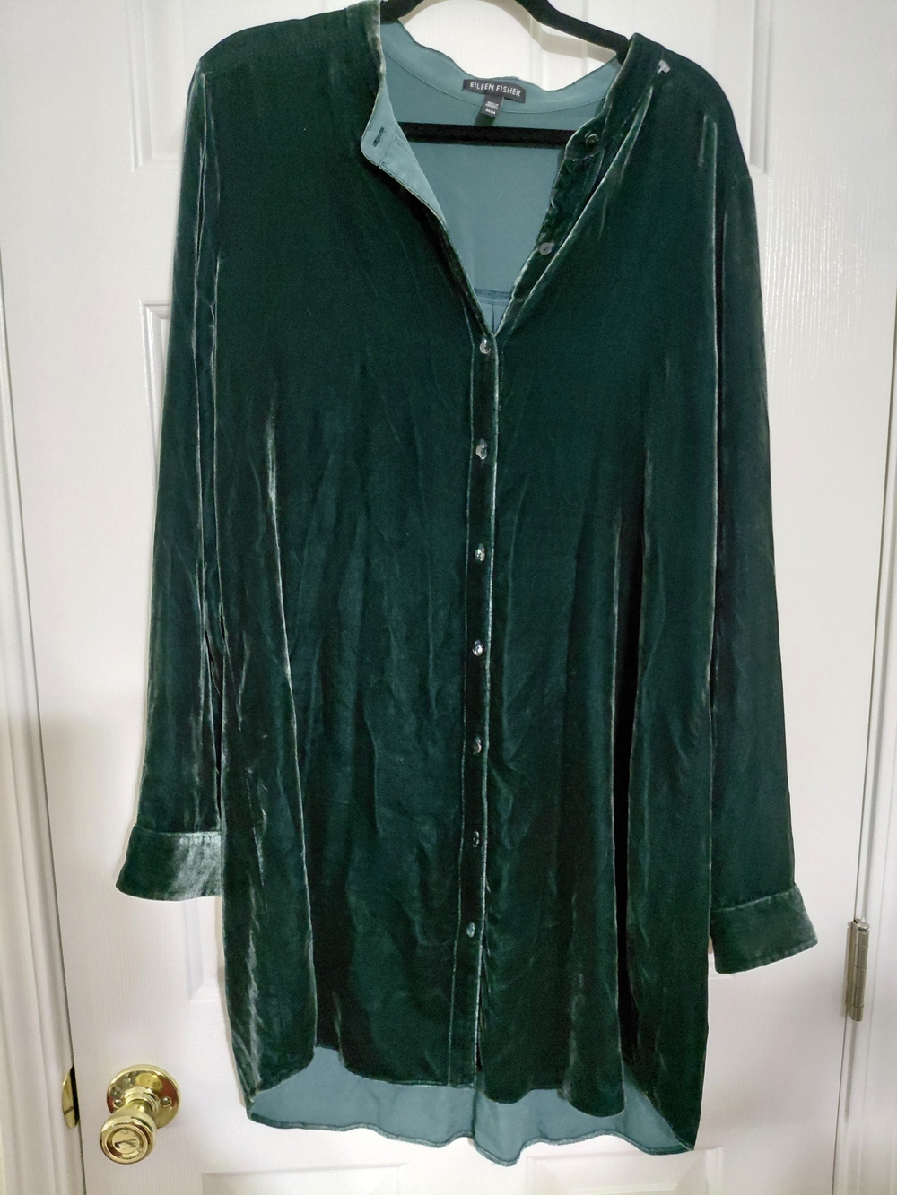 Eileen Fisher Deep Green Velvet Button-Front Tunic